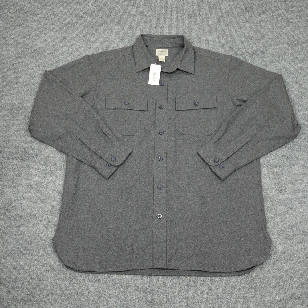 L.L. Bean Shirt Mens Large Charcoal Gray Chamois Cotton Traditional Fit 187923
